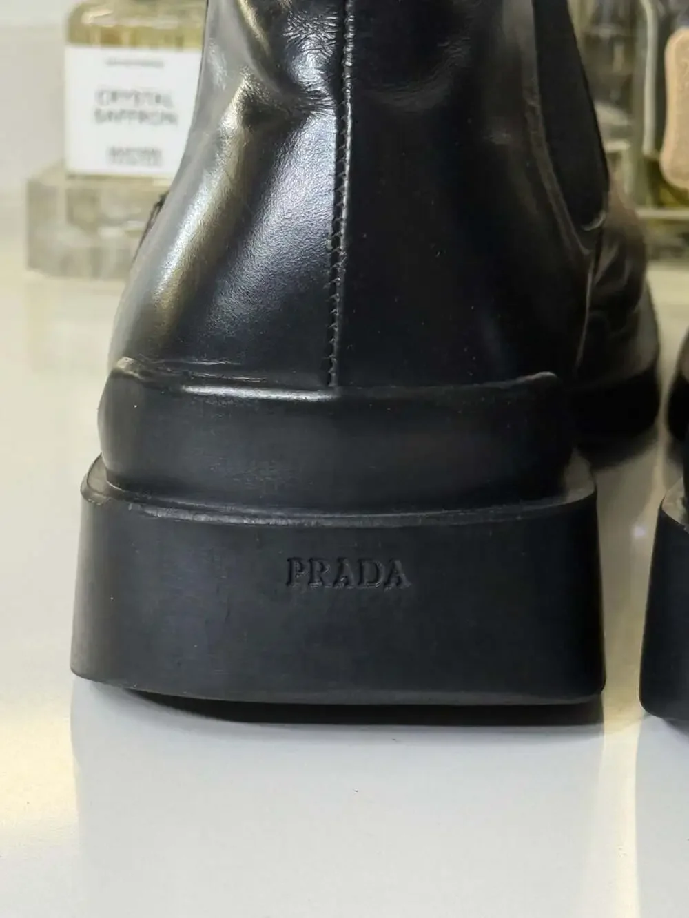 Prada Brushed Leather Square Toe Chelsea Boots Sz 12